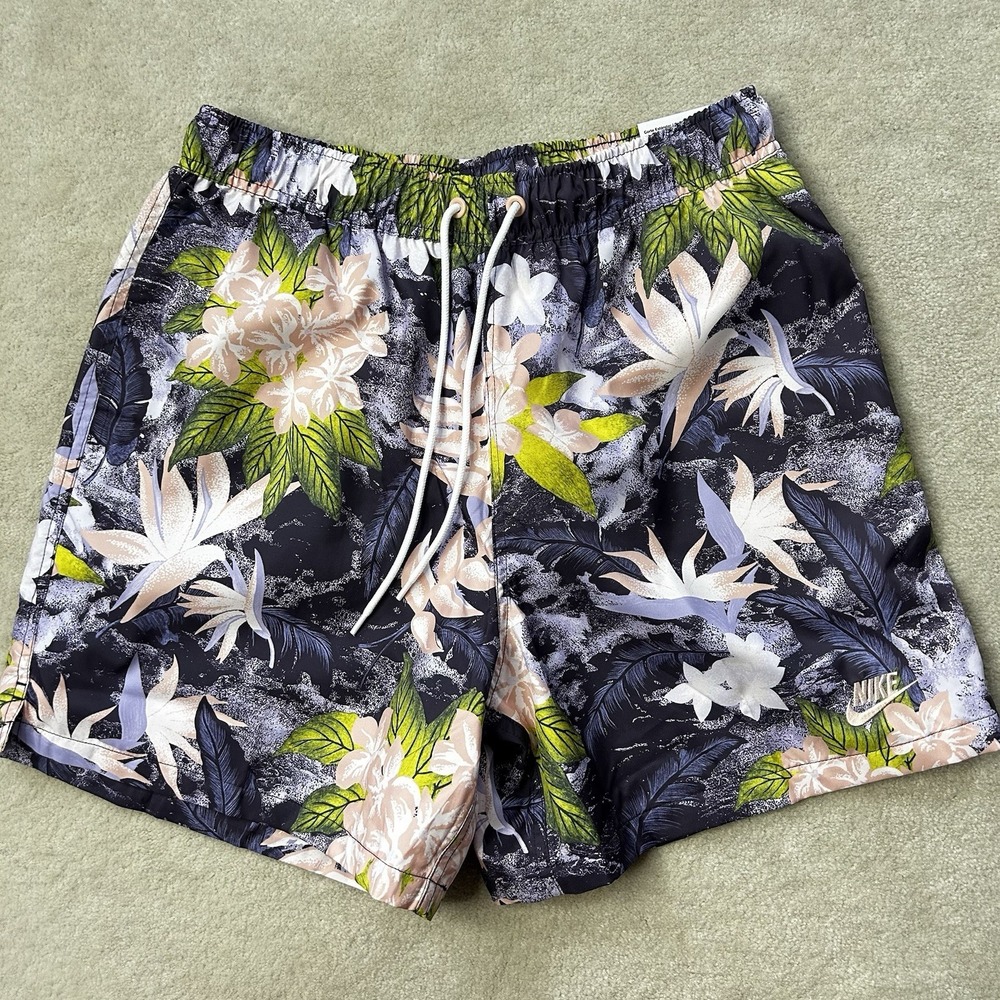 Nike Sportswear Club Flow Floral Woven Mesh Lined Shorts Men's Medium Drawstring